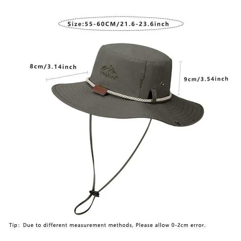Men Bucket Hat Letter Embroidery Leather Label Cowboy Hat Waterproof Outdoor Hiking Fishing Cap Light 8cm Brim Anti-UV Sun HatC250411