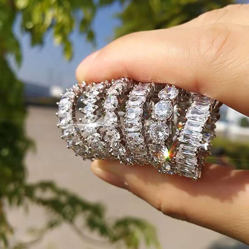 Sterling Silver S925 Men Gold Diamond Ring Emerald Cut VVS Moissanite Diamond Hip Hop Fine Jewelry Band Ring