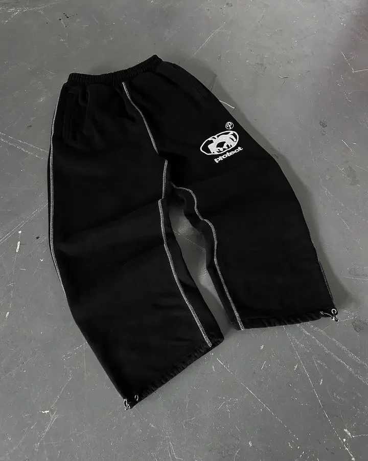 New streetwear protective jogging pants with letter pattern embroidery pockets Harajuku Gothic tight waist loose fit TrouserXJ250410