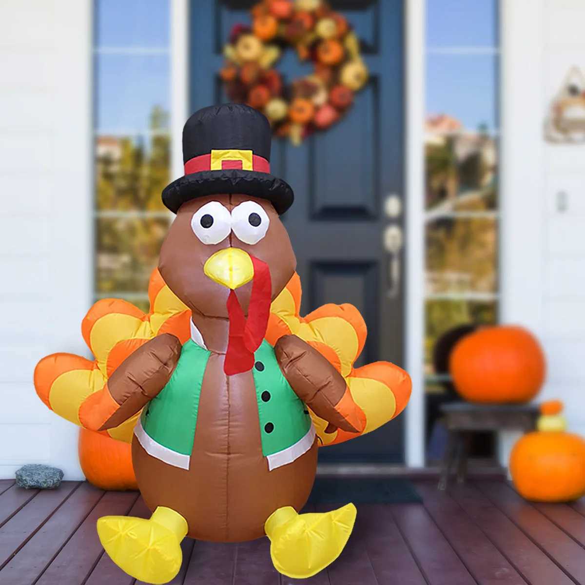 Christmas Thanksgiving Inflatable Turkey Decoration with LED Lights Suitable for Fall Harvest Party Indoor and Outdoor Shopping Mall Yard Y251111