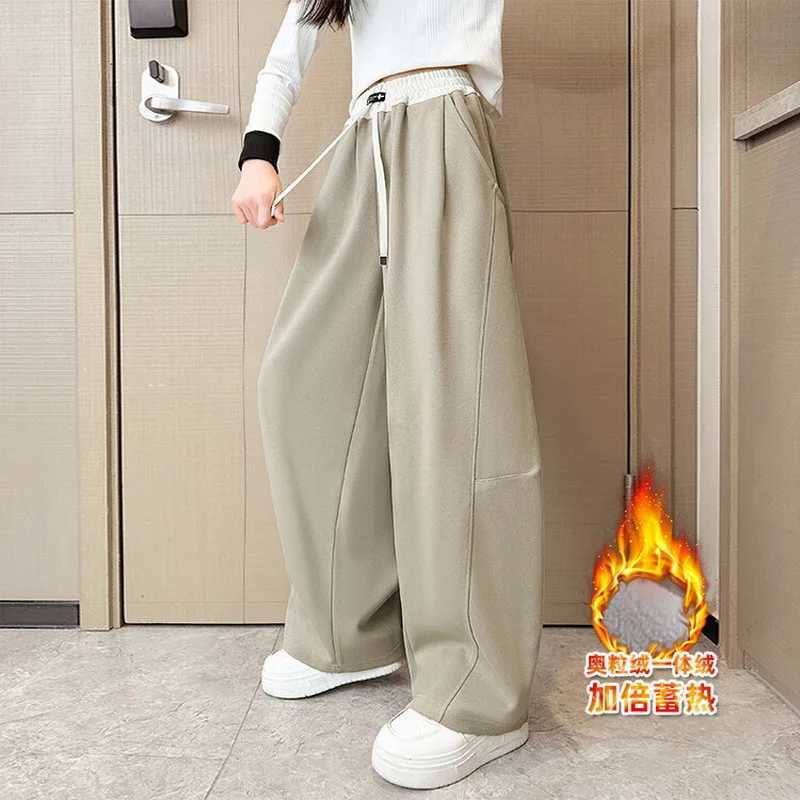 Girls Wide Leg Warm Insulated Pants Kids Loose Pants Children Straight Sweatpants 2024 High Waisted Winter Casual Trousers L251110