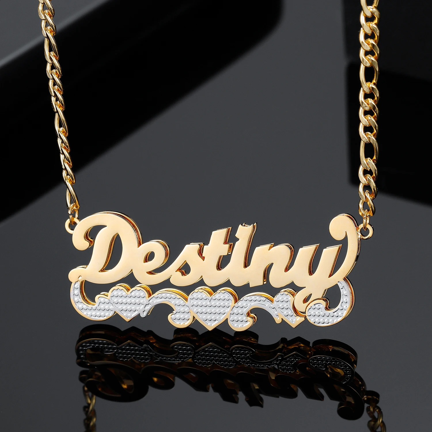 Customized necklace name doublelayer dual tone personalized 14K gold stainless steel pendant board 250410