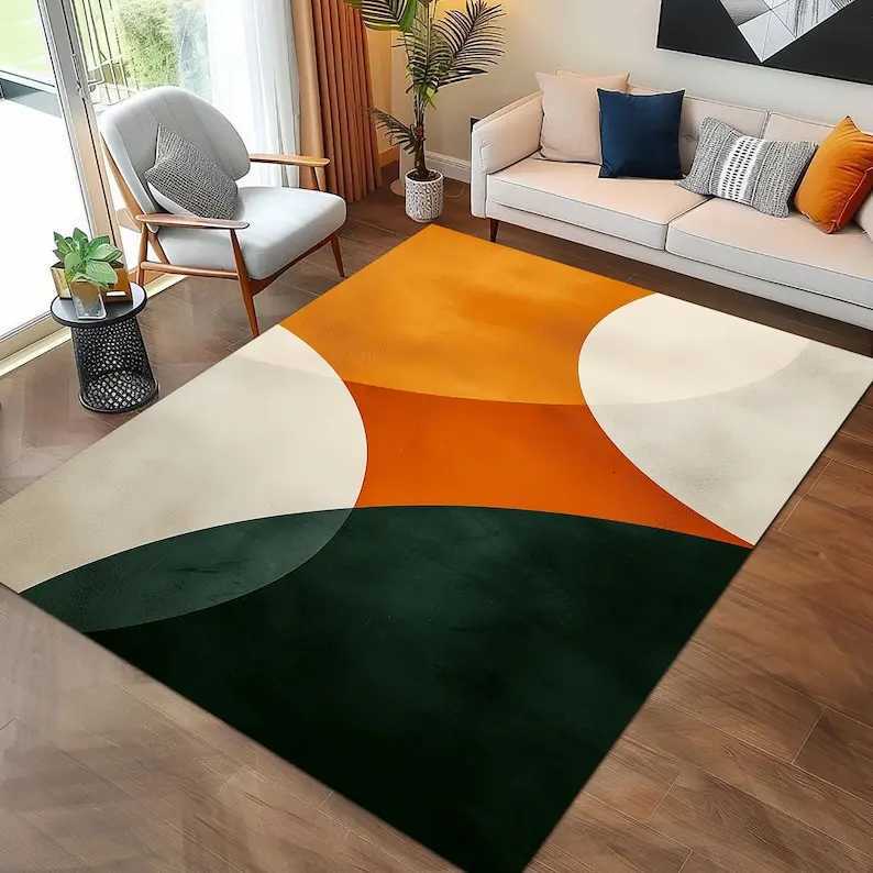 Shades Green Orange Modern Boho Dorm Decor Modern Art Contemporary Living Room Decor Orange Details Rug Y251110