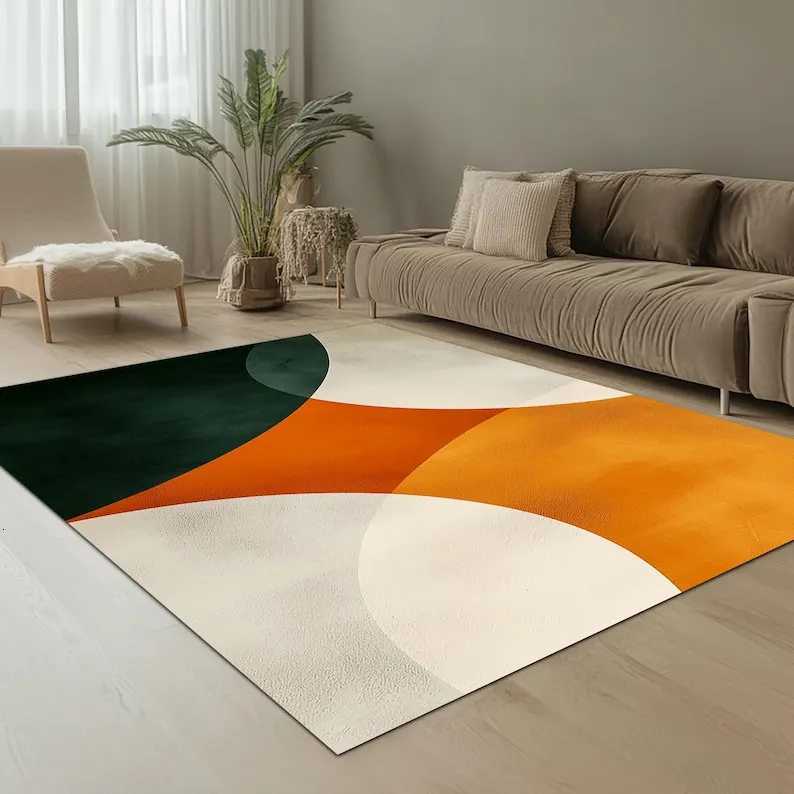 Shades Green Orange Modern Boho Dorm Decor Modern Art Contemporary Living Room Decor Orange Details Rug Y251110