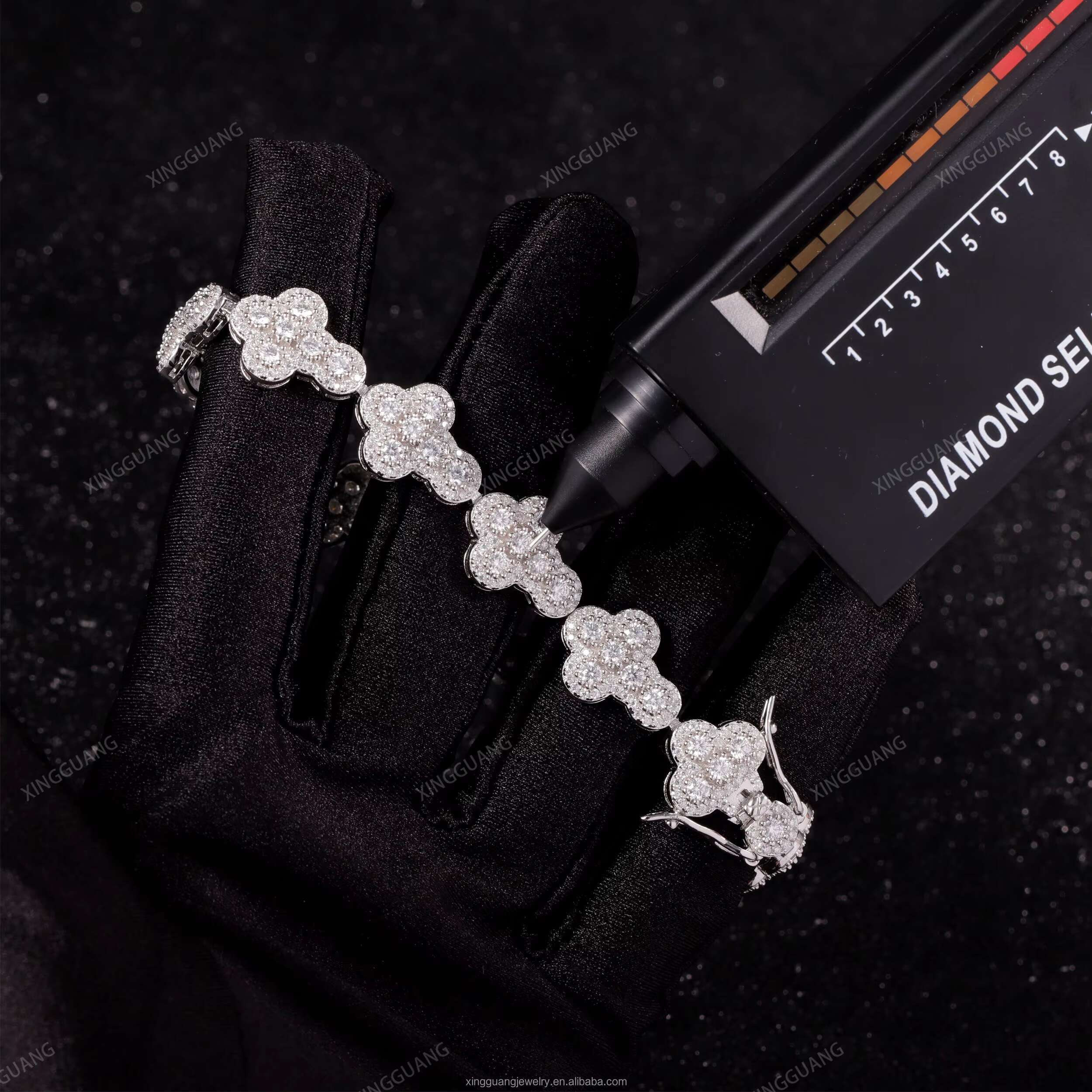 XingGuang Jewelry Pass Diamond Tester S925 Sterling Silver VVS Moissanite Bracelet Cross Design Diamond Hip Hop Cuban Chain