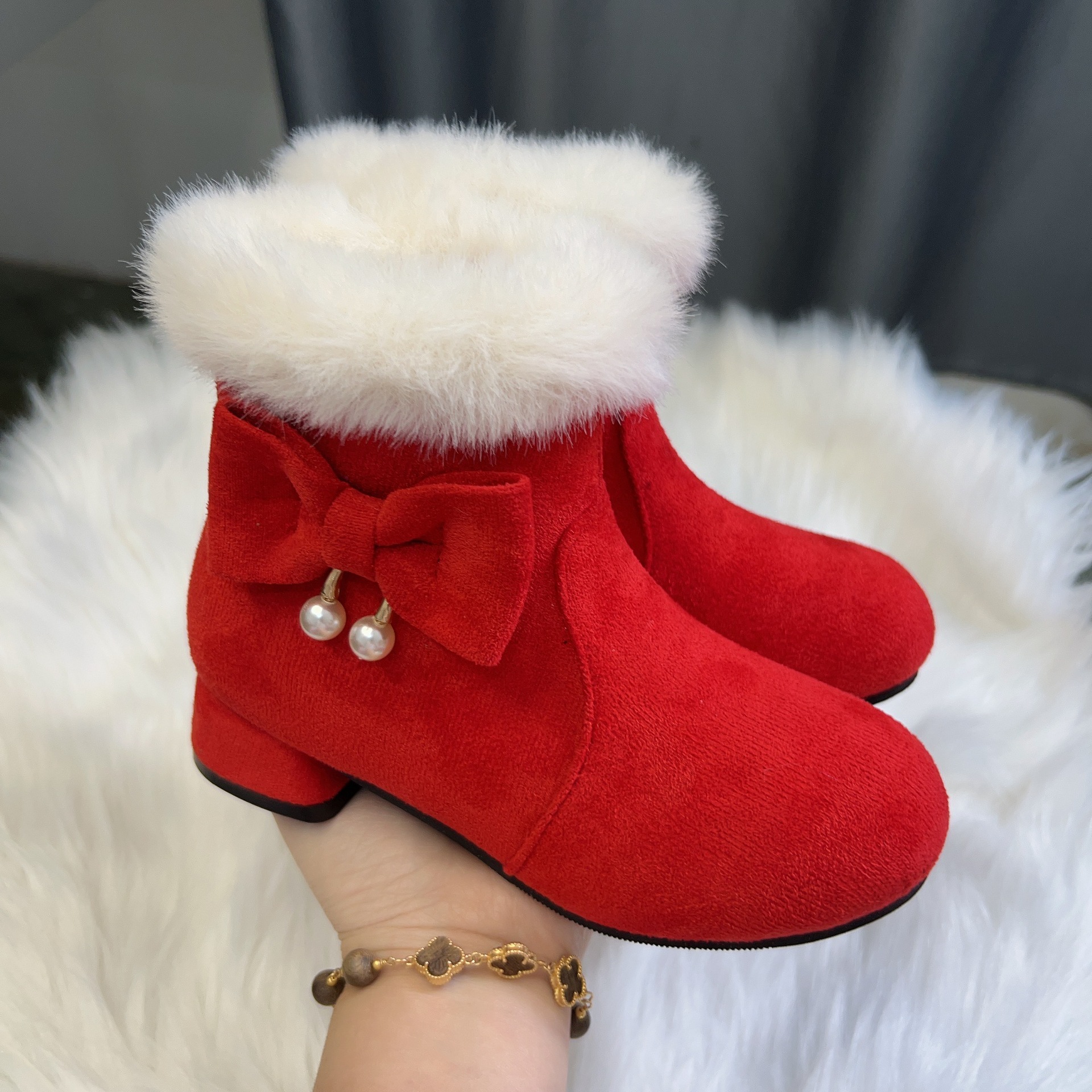 Red Black Girls Snow Boots Winter Comfortable Thick Warm Girl Children Boots Kidszworld Toddler Kids Suede Short Outdoor Boots Size 27 - 37 K0216