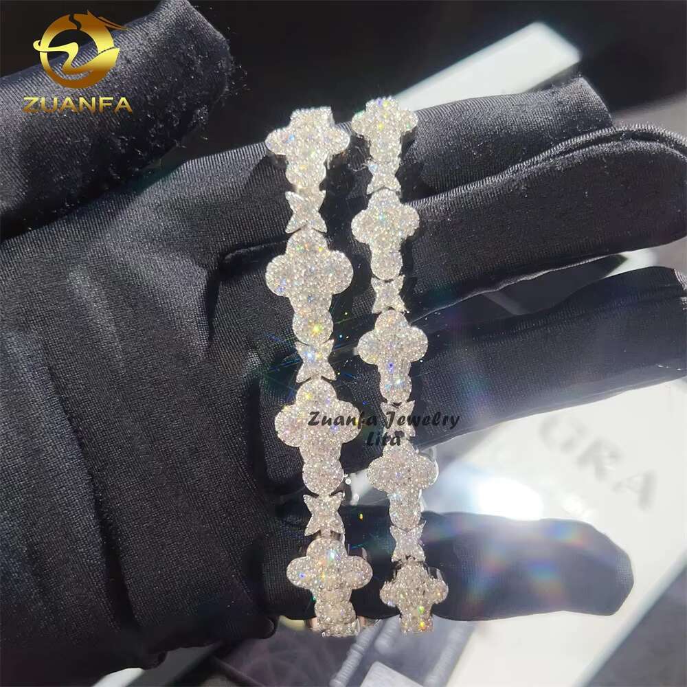 Iced Out Jewelry 10mm 13mm 925 Sterling Silver GRA Certificate Diamond Moissanite Cuban Link Chain Cross Bracelet