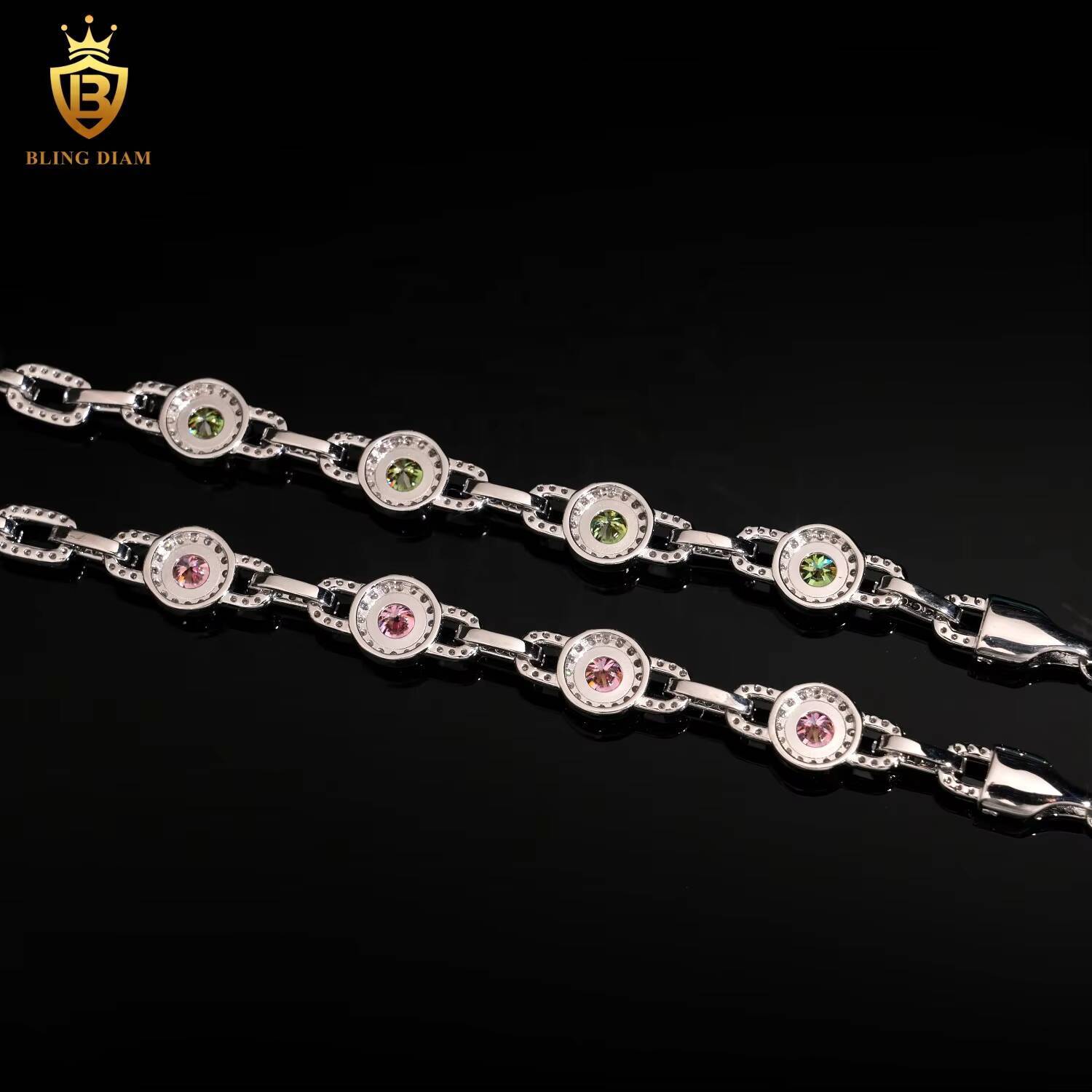 Sterling Silver 925 Pass Diamond Tester Hip Hop Jewelry Custom Colored Moissanite Cuban Link Chain Bracelet