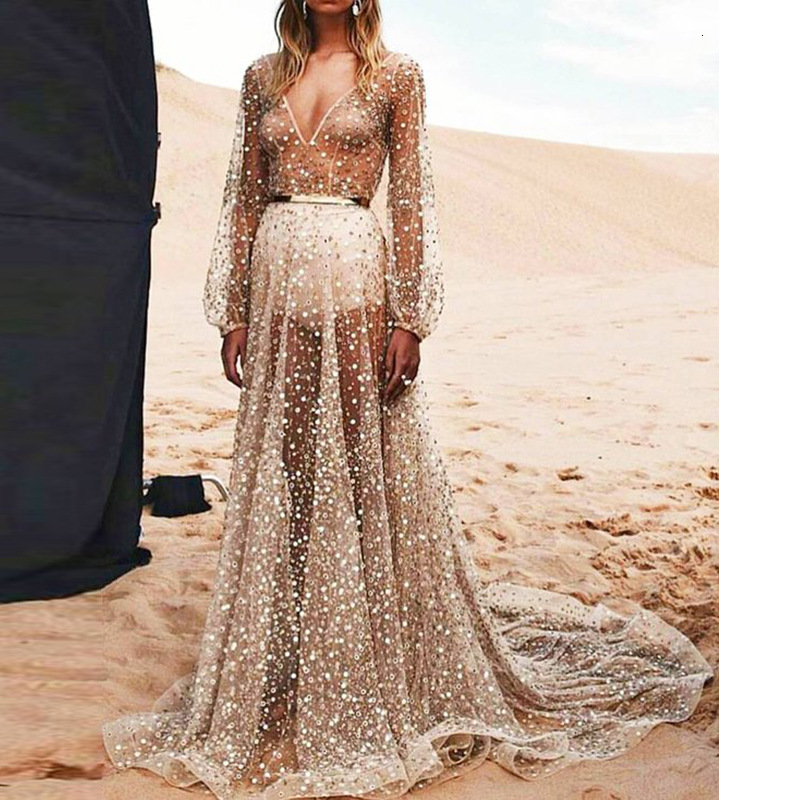 Women's Cocktail glittering gauze, long sexy nightclub dress, female