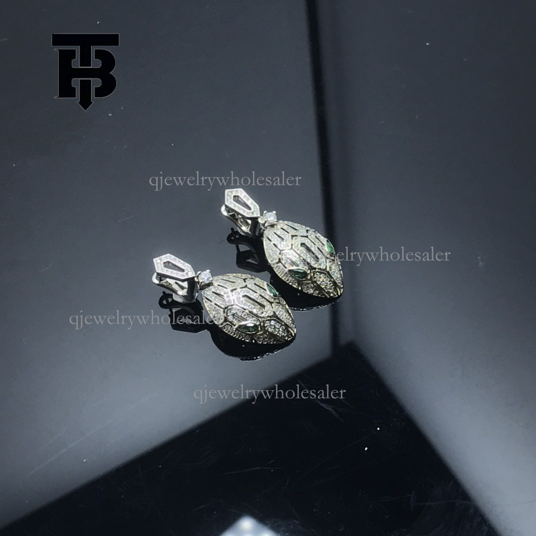 TB BHULAMTE Designer Earrings European And American New Trendy Women's Snakehead Full Diamond Earrings High Luxury Jewelry Fashion Gift