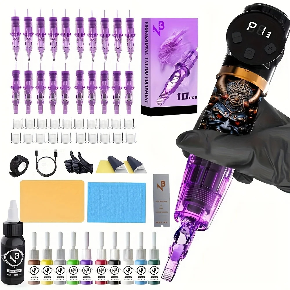 Wireless tattoo gun kit complete including 20 needles 11 colors of ink 251103