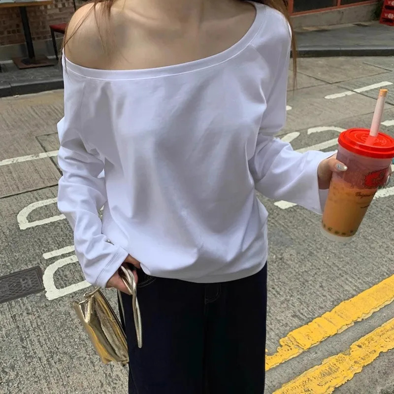 No Hat Hoodies Women Autumn Sexy Spicy Girls Solid Simple Basic Off Shoulder Baggy Cozy Streetwear Korean Style Prevalent Cool 250410