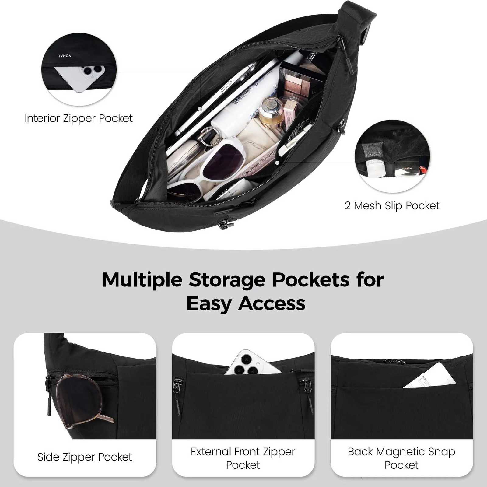 DOYOGI Nylon Crossbody Bag for Women Lightweight Shoulder Purse with Zipper Trendy Crescent Sling Bag with Adjustable StapT251110