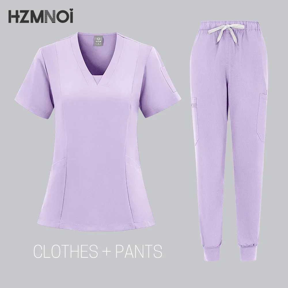 Woman Scrub Set Medical Nurse Surgical Uniforms Beauty Sn Workwear Clinical Scrubs Top + Pants Spa Doctor Nursing Tunic Suit X2504101