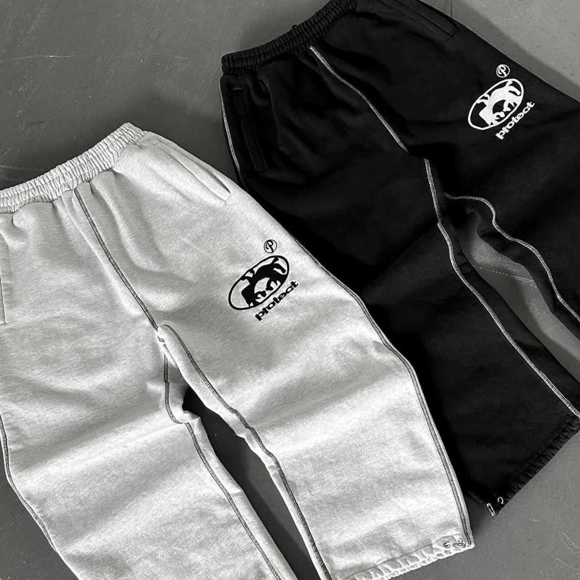 New streetwear protective jogging pants with letter pattern embroidery pockets Harajuku Gothic tight waist loose fit TrouserXJ250410