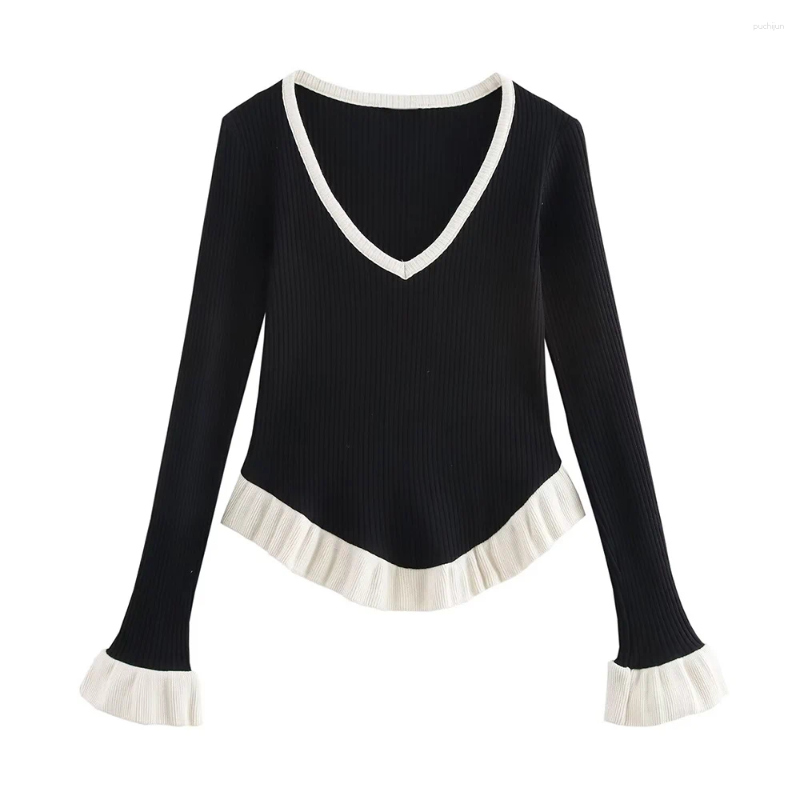 Women Sweaters Spring Product Knitted sweater Leisure Versatile Stacked Bottom V-Neck Simple Vertical Strip Knitted Sweater Top DHgate