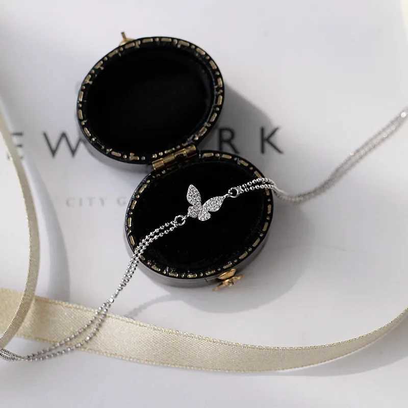 2024 Sweet Shining Zircon Butterfly Bracelet for Women Anti-Allergic Silver Color Chain Bling Bracelet with Stamp GiftC250410