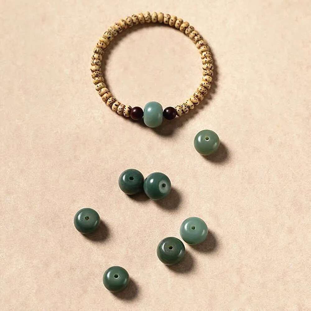 Natural Star Moon Beaded Weathered Green Bodhi Barrel Beads Red Sandalwood Bracelet Buddhist Yoga Jewelry