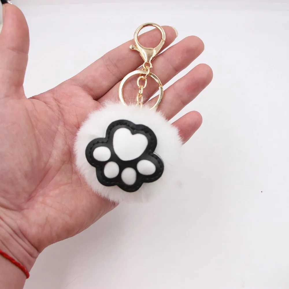 Cute Plush Claw Keychain Solid Color PU Leather Pet Dog Claw Keychain Childrens Backpack Pendant Car Keychain Toy Gift W250411