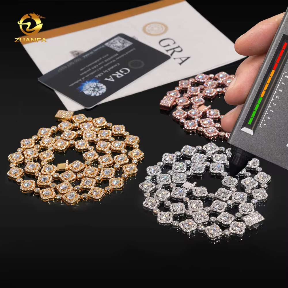 Iced Out Moissanite Jewelry 925 Sterling Silver Fashion Women Moissanite Flower Necklace Hip Hop Necklace Cuban Link Chain
