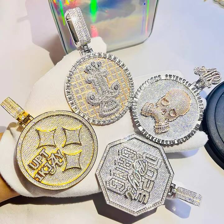 Iced Out Bling Hip Hop Jewelry 925 Sterling Silver Rectangle Letter Name Custom Moissanite Pendant Hiphop Customizable