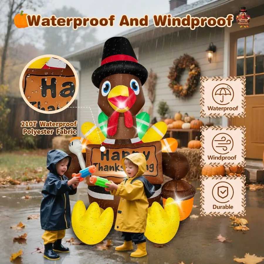 Christmas 6FT Fall Inflatable Turkey with Builtin LED Lights and Colorful Tail for Outdoor Lawn Yard Decoration Perfect Thanksgiving Infl Y251111