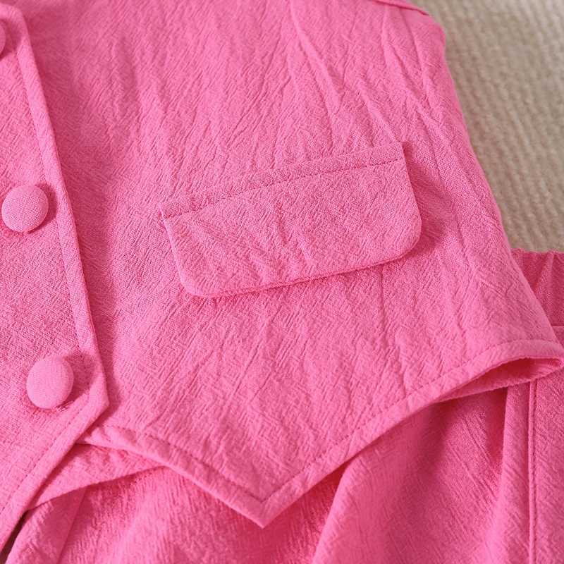 FOCUSNORM Fashion Little Girl Summer Clothes Set Solid Sleeveless Single Chest V-neck Tank Top+Elastic Waist ShortsXJ250410