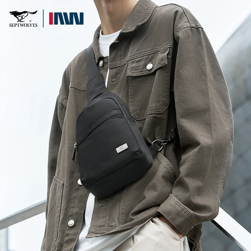 Septwolves Waterproof Fabric Men Sling Bag Business Travel One Shoulder Backpack WearResistant With 79Inch IPad Compartment 251110