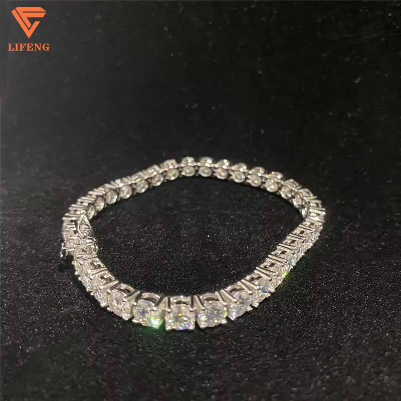 Hip Hop Jewelry Bracelet 925 Sterling Silver 5mm Round Ice Out Diamond Necklace Moissanite Tennis Bracelet for Men and Women