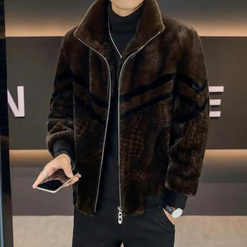 High Quality Gold Mink Fur Thick Woolen Fur Jacket Jaqueta De Couro Masculina Winter Clothing Mens Faux Leather Jacket Men 251110