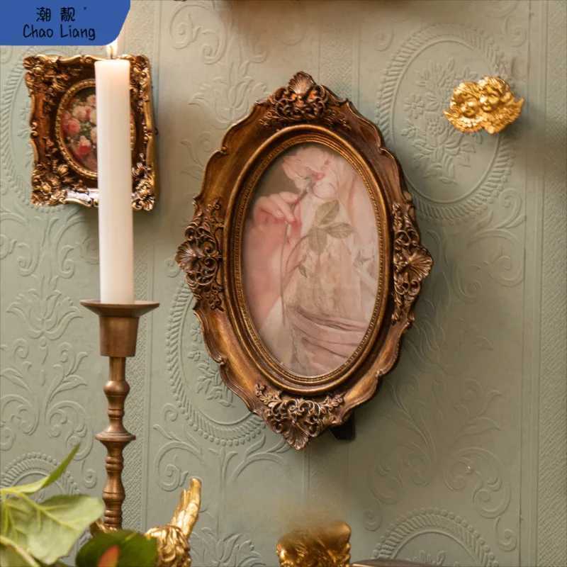 Retro European Style Relief Resin Photo Frame Decoration Artistic Light Luxury Carved Flower Wall Hanging Home Decor L251110 H260306
