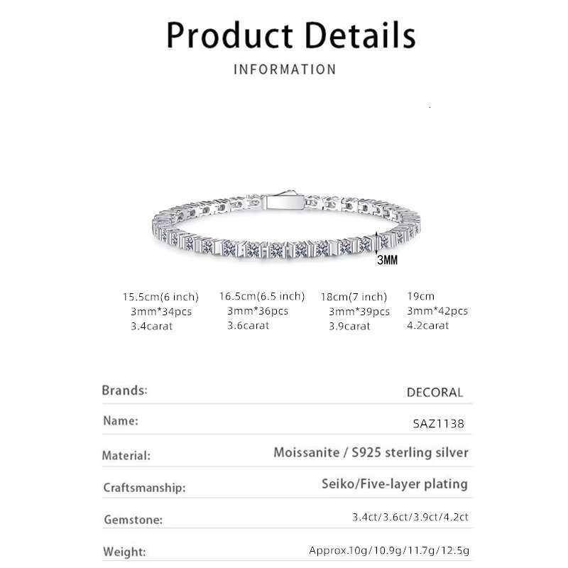 Wholesale VVS 3mm Moissanite Iced Out Tennis Bracelet 925 Sterling Silver Sparkling Moissanite Tennis Bracelet for Women