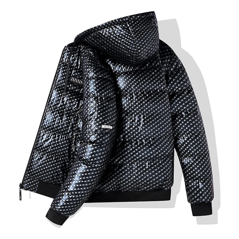 Streetwear Bright Silver Puffer Jackets for Men Thicken Winter Mens Coats Casual Hooded Parkas Cotton Wadded Heated Jacket Men 251106