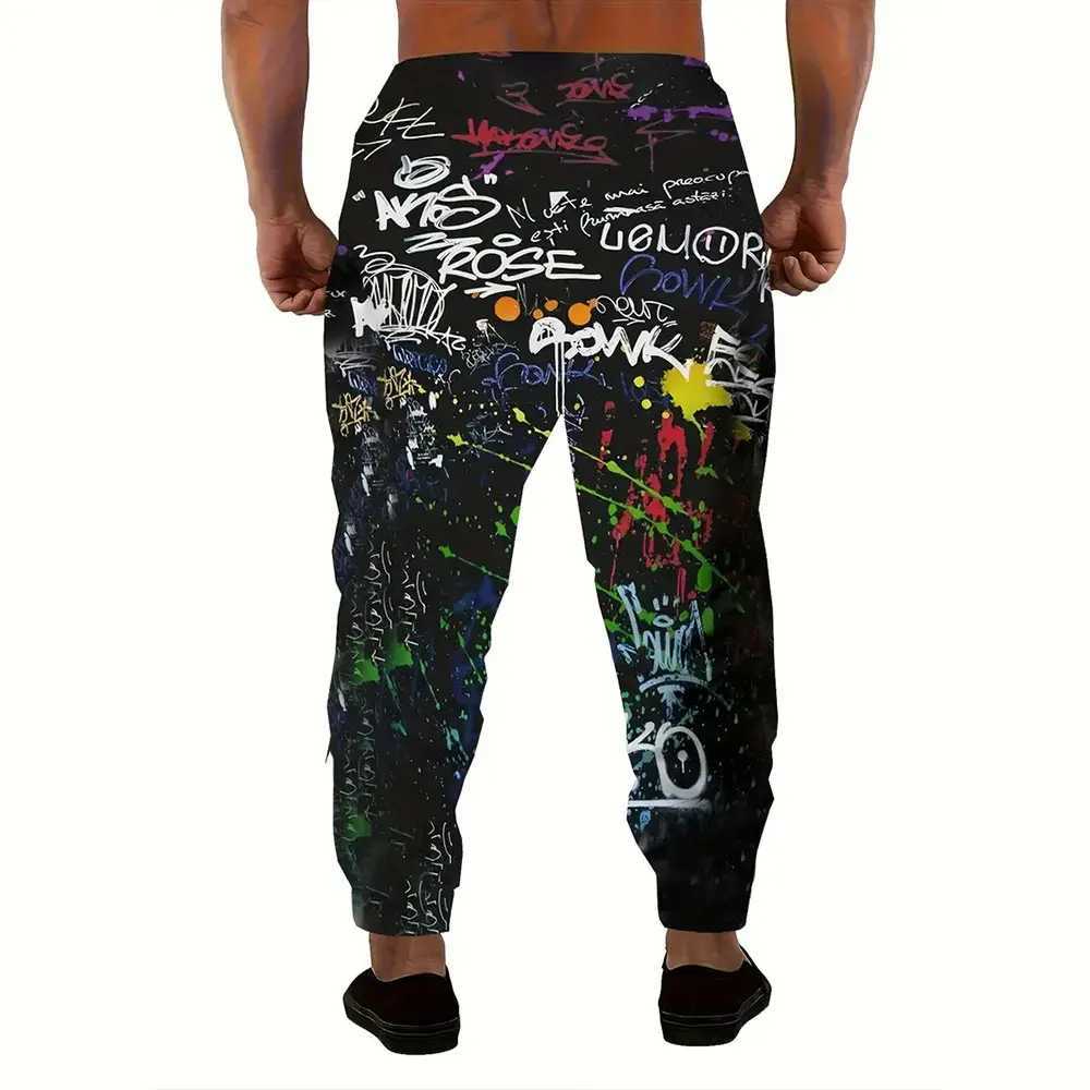 2024 New Graffiti Printed Mens Large Loose Casual Pocket Sweater Pants Winter Thick Warm PantsXJ250410
