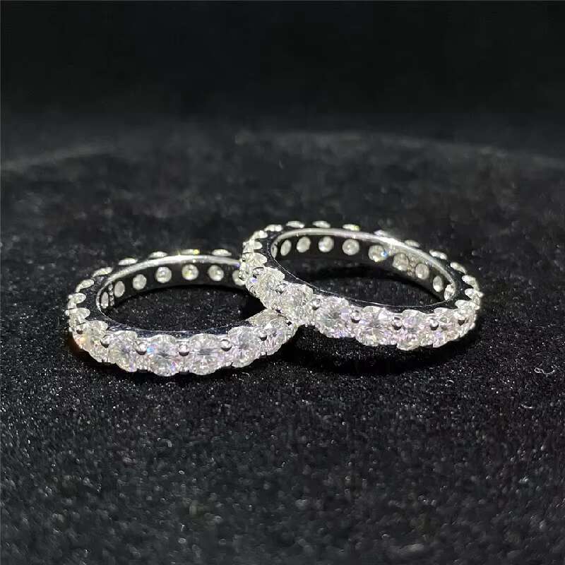 D Color VVS1 Moissanite Diamond Eternity Ring Excellent Cut Round Moissanite Gemstone Hip Hop Ring S925 Cuban Ring
