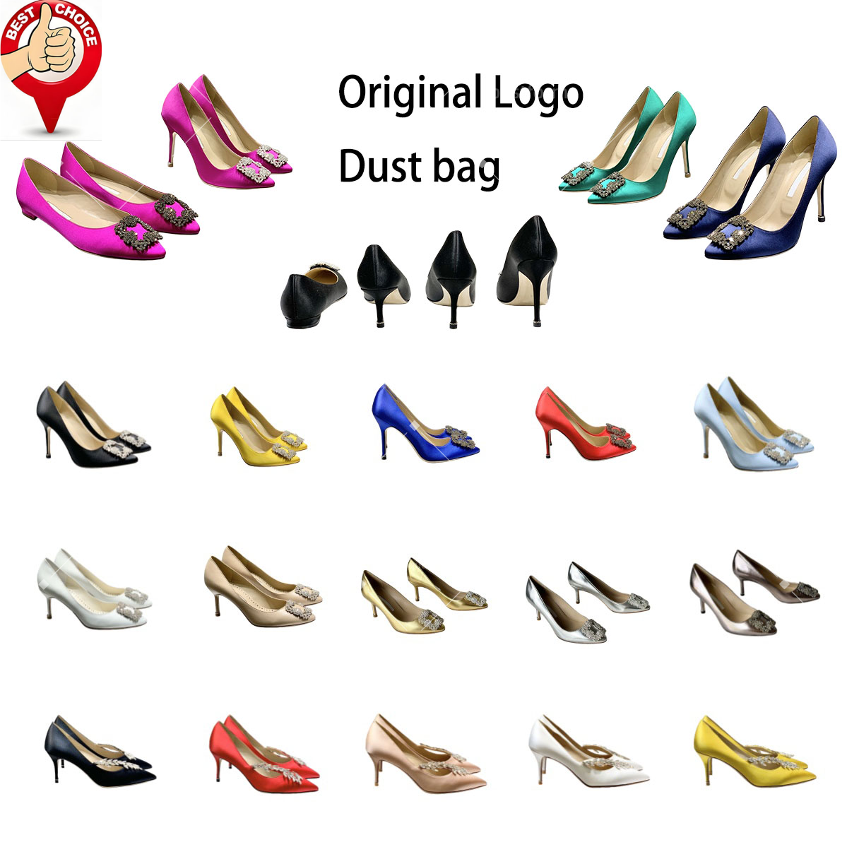 Heel Brand Woman Pumps High Heels Shoes WHITE Diamond Red Wedding Shoes Pointed Toe Sandals 6cm 8cm 10cm Black Silk Satin Crystal Dress Evening Shoe Size 34-43