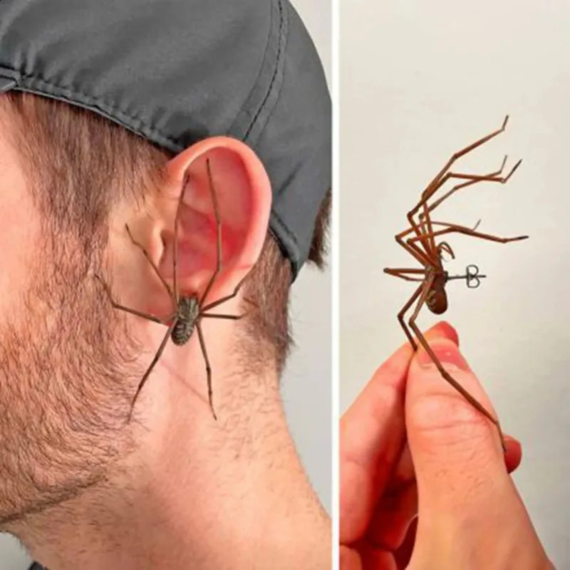 Giant Spider Earrings Hip Hop Punk Metal Earrings Fashion Womens Jewelry Stud Earrings Mens Perforated Jewelry 250409