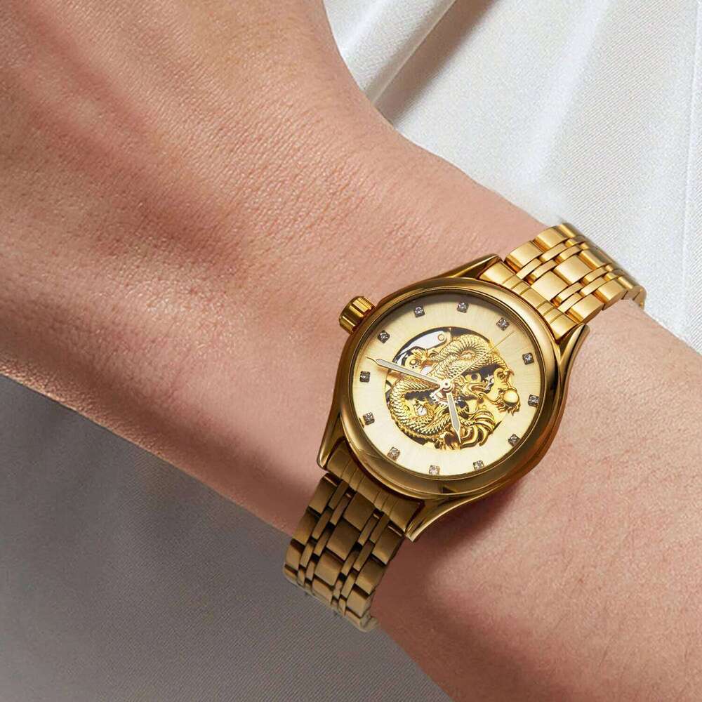 T-WINNER High-end Luxury Dragon Woman Watch Stainless Steel Skeleton Mechanical Diamond Women's Wrist Watches Automatic Movement