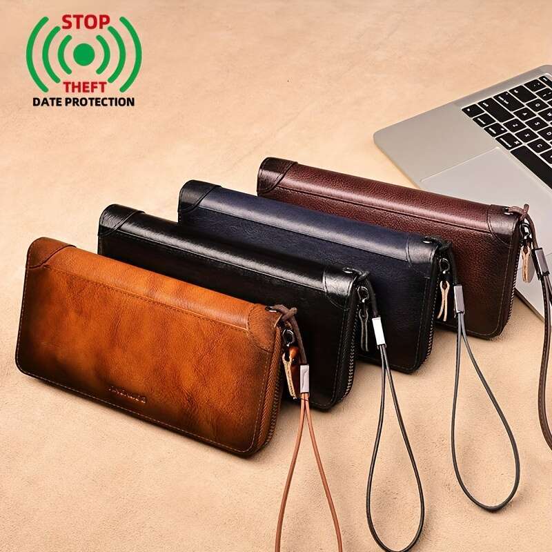 Banya Nu Long Men's Genuine Leather New Zipper Wallet N2040