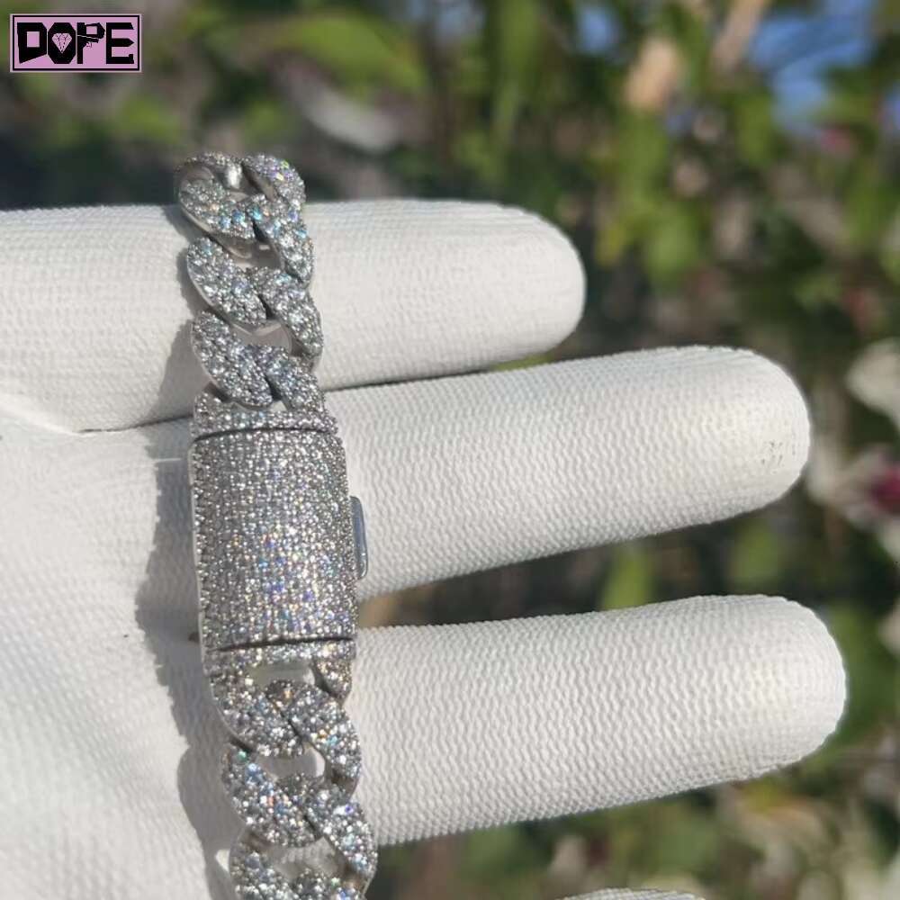 12mm Vvs Iced Out Moissanite Cuban Link 925 Sterling Silver Hiphop Rapper Moissanite Cuban Chain