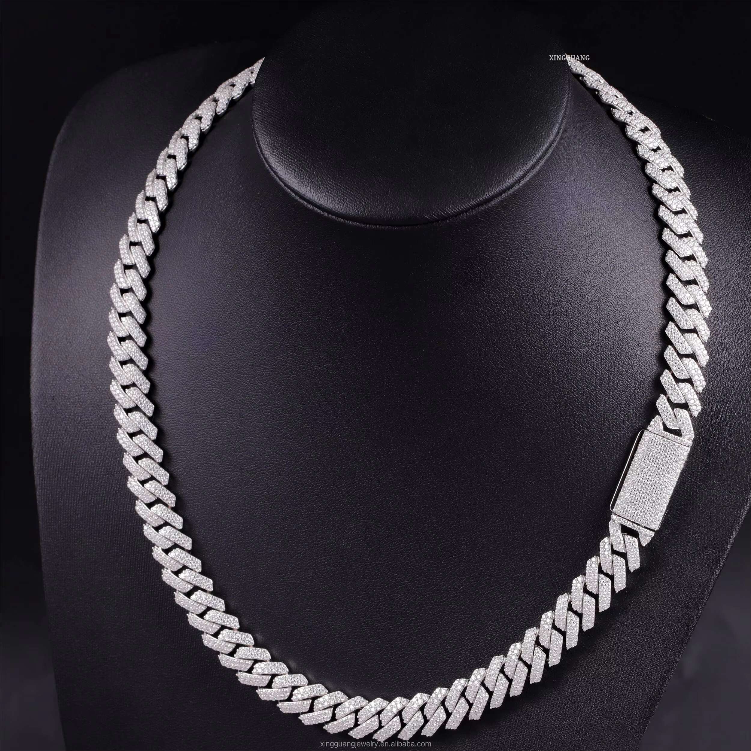 RTS White Gold Plated Pass Diamond test 2rows 12mm Hip Hop Cuban Link Chains Solid 925 Silver Moissanite Chains for Men Necklace