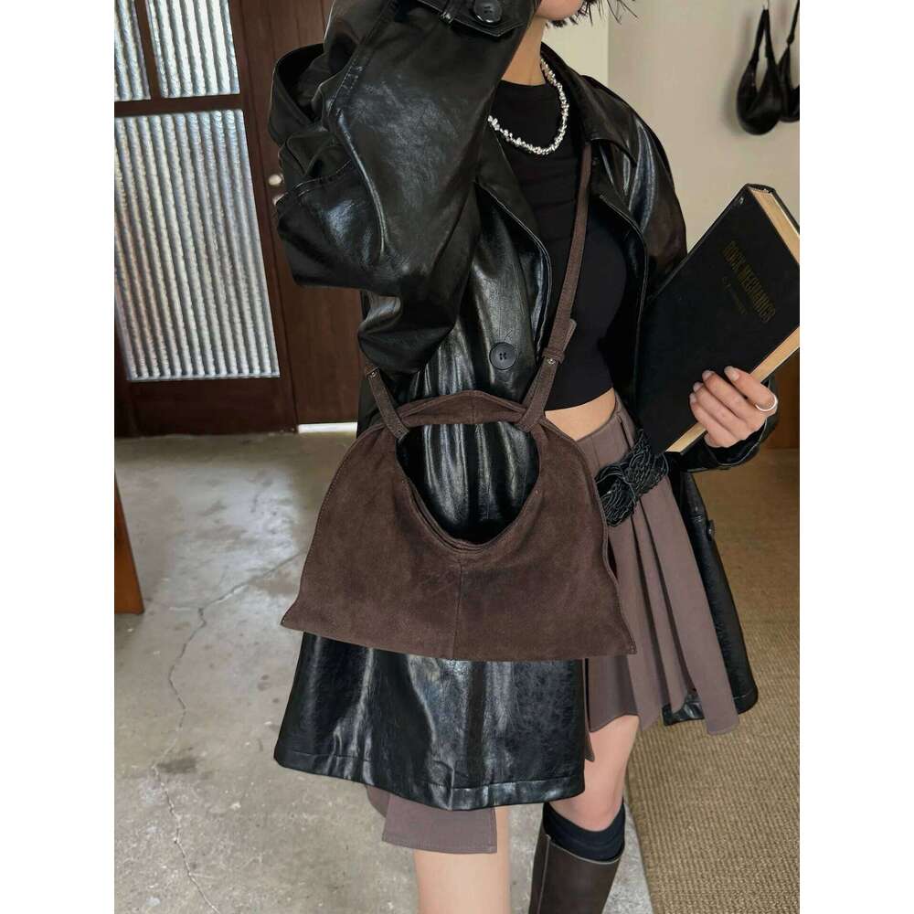 Nubuck Cowhide Niche Handbag High-Quality Suede Back-Of-Arm Triangle Crossbody Bag