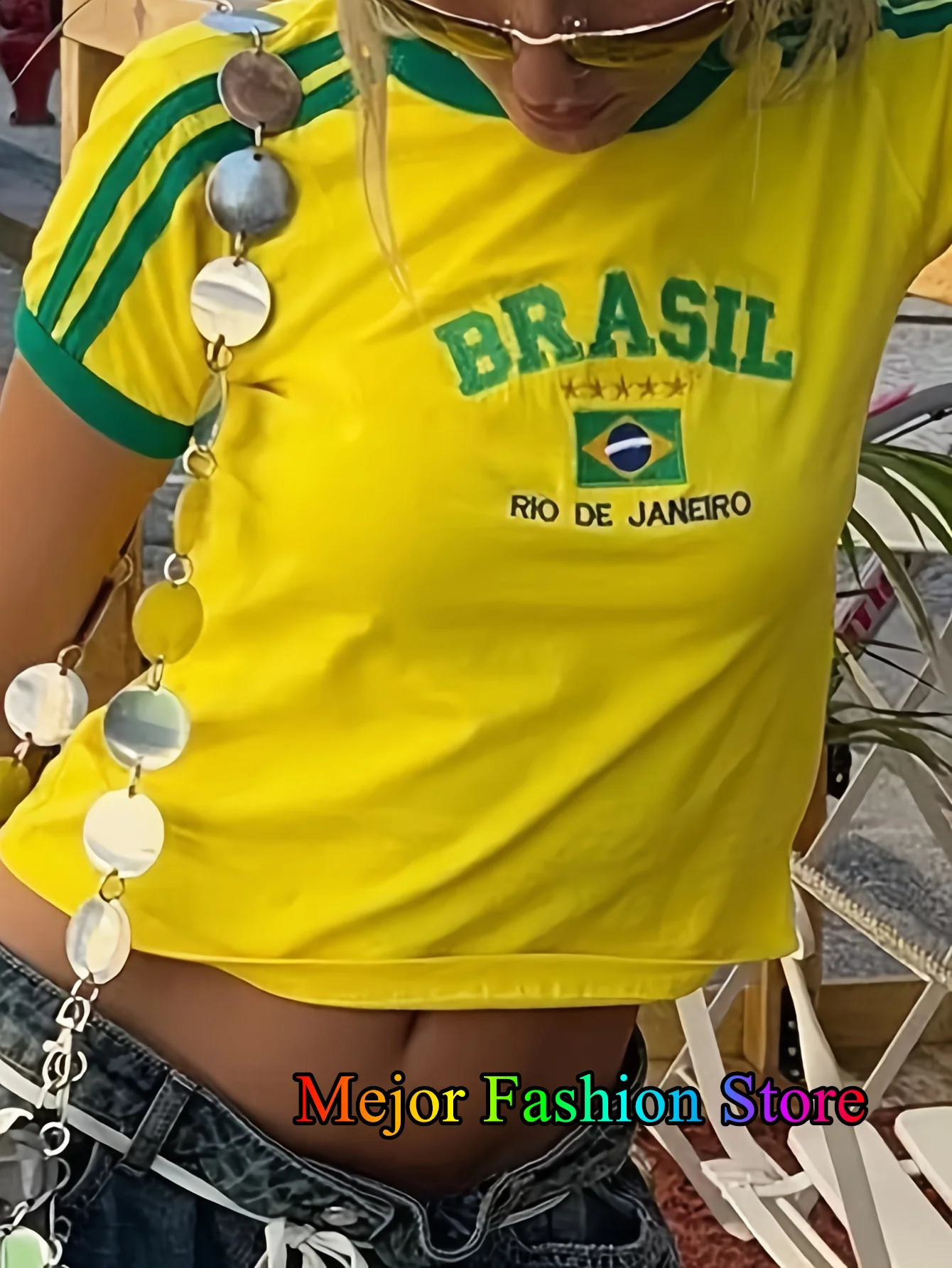 Summer T-shirt For Women Five stars Brazil Letter Aesthetic 90s Casual Short Sleeve Tee Kpop Streetwear Top Vintage Y2k Clothes 250410