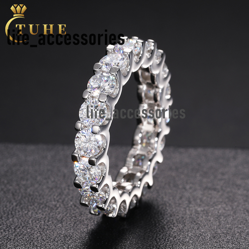Luxury 6.5mm Wedding Ring Band Jewelry S925 Sterling Silver Iced Out Diamond Moissanite Engagement Rings