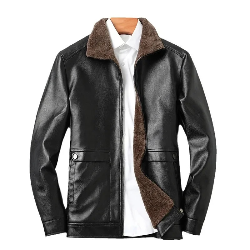 Winter Men Wool Liner Warm Leather Jacket Man Fleece Fur Collar Leather Jackets Quality Male Casual PU Leather Coats 3XL 251110