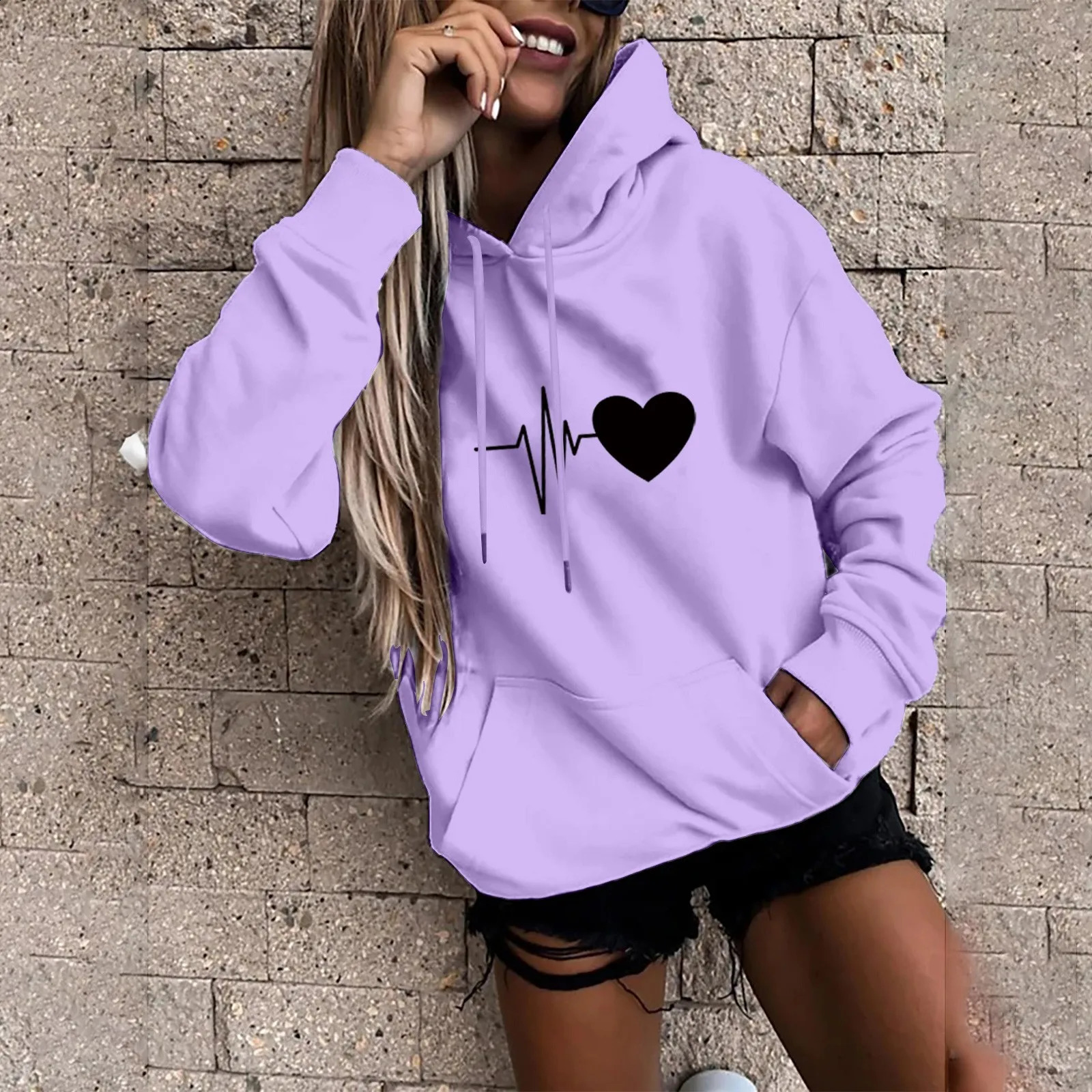 Womens Pullover Fashion Casual Fun Print Hooded Sweatshirt Loose Sports Tops Pullover 250410