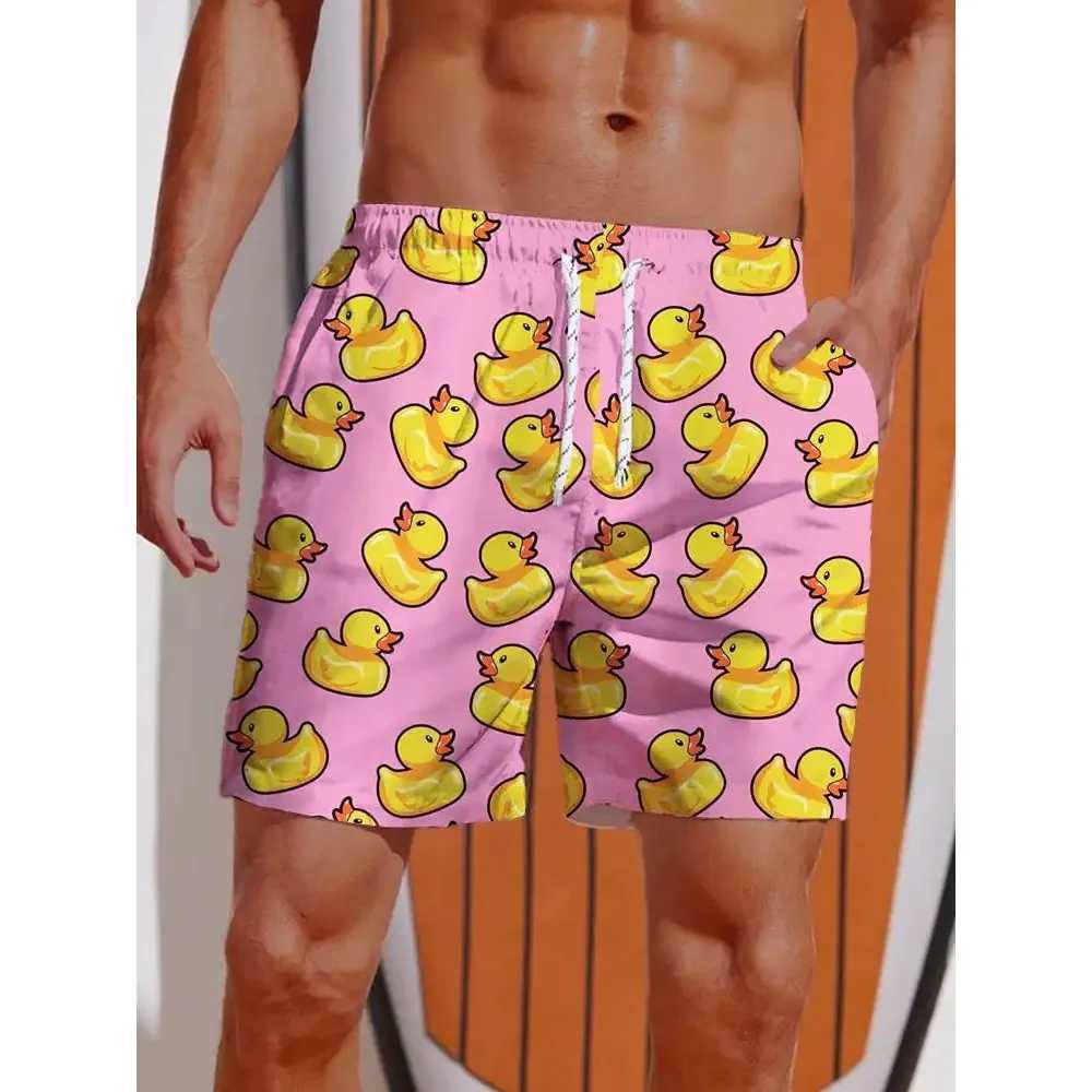 Mens shorts Hawaiian yellow duck mens printed summer short swimsuit elastic waist 3D printed breathable short streetwearW250410