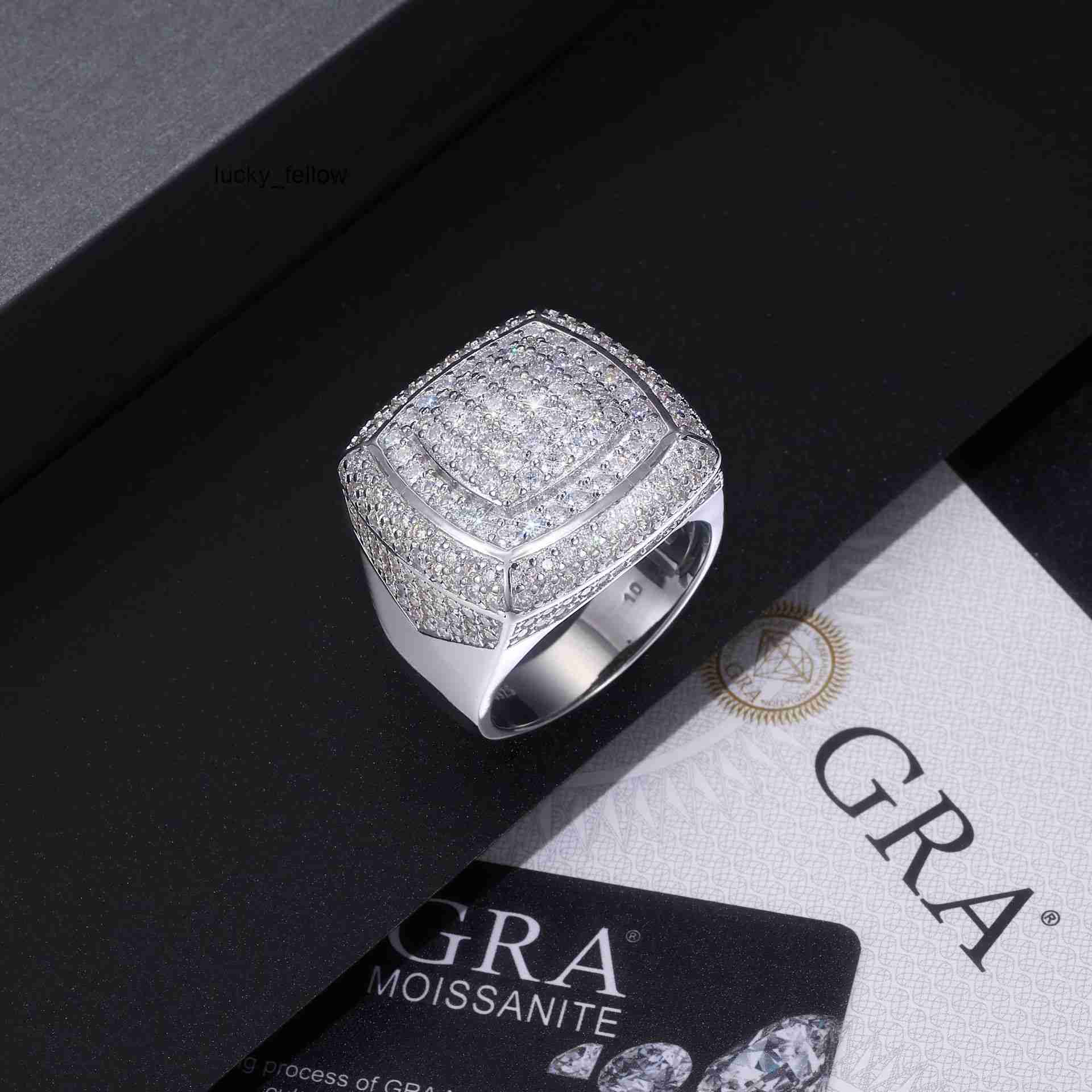 Custom Mens Moissanite Ring Classic Square Wedding Hip Hop Style 925 Silver with GRA Certificate D Color Moissanite Ring