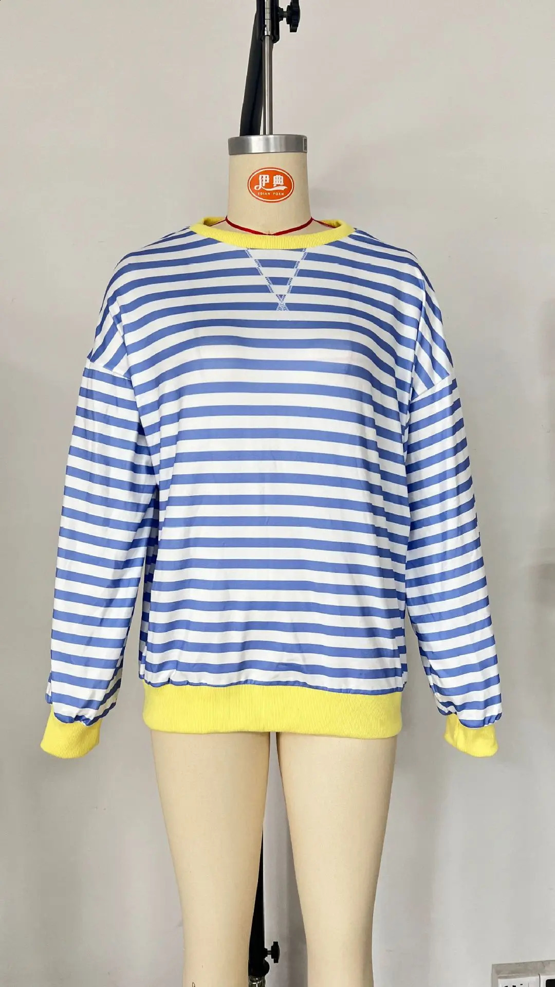 Autumn and Winter Simple Home Crossover Leisure Style Stripe Pattern Round Neck Fashion Long Sleeve Hoodie Color Blocking 250411Z