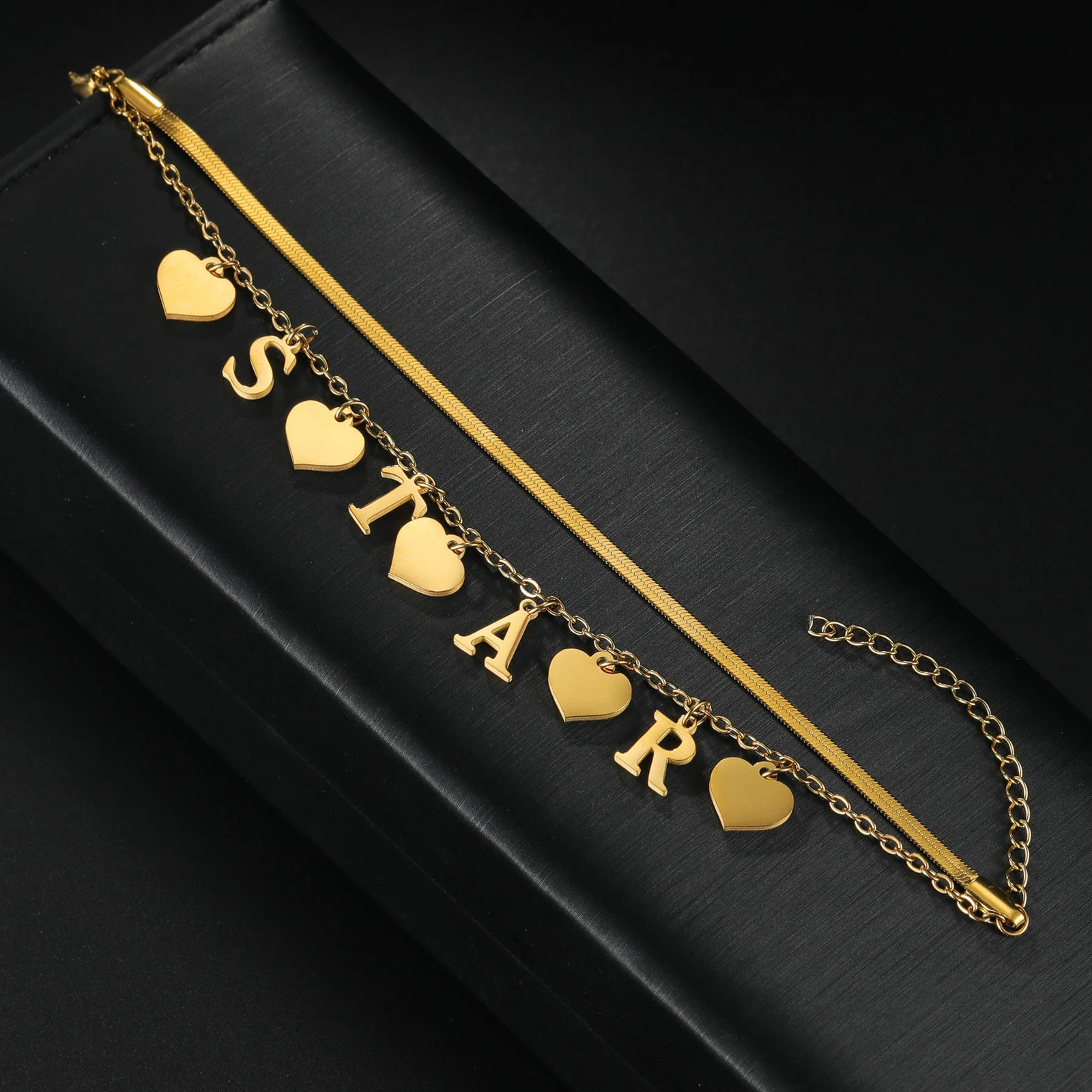 Atoztide personalized customization name bracelet 2-layer heart-shaped star stainless steel letter handmade blade chain bracelet jewelry gift 250408